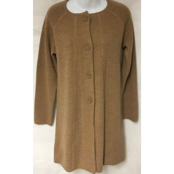 Henry Women's 100% Wool Brown/tan Button Long Sleeve button down Sweater  large - Picture 1 of 7